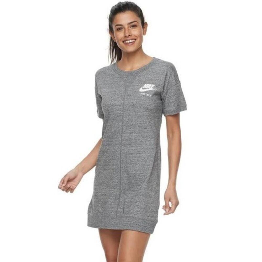 NIKE Gray Organic Cotton Short Sleeve Crewneck Casual Gym Shirt Dress Size M
